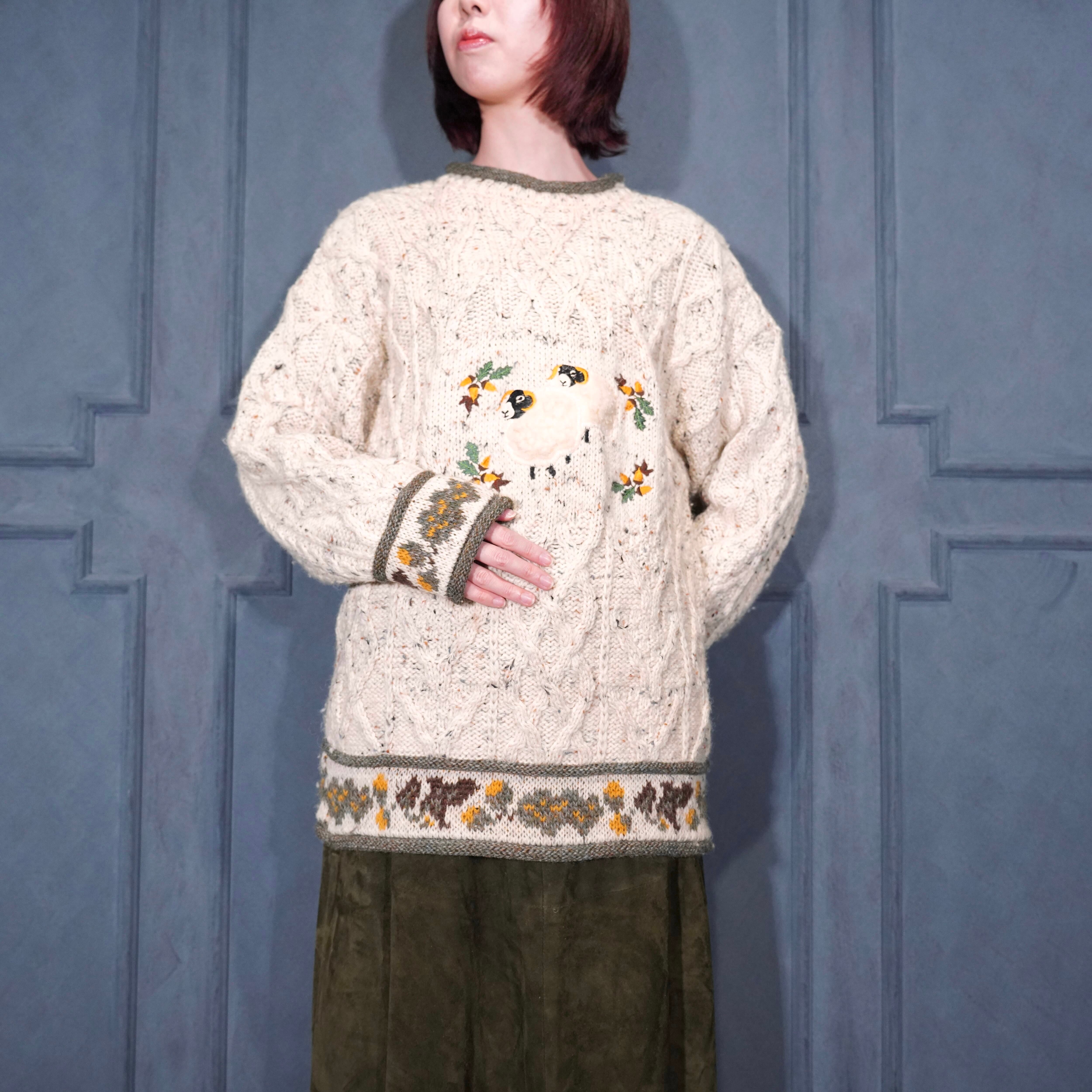 EU VINTAGE Bracken COUNTRY WEAR CABLE SHEEP DESIGN WOOL KNIT