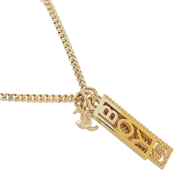 Used CHANEL シャネル BOY CCロゴネックレス ゴールド メタル ストラス