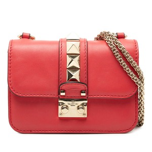 ヴァレンティノ ロックスタッズ チェーン ショルダーバッグ レッド ゴールド レザー レディース VALENTINO 【中古】
