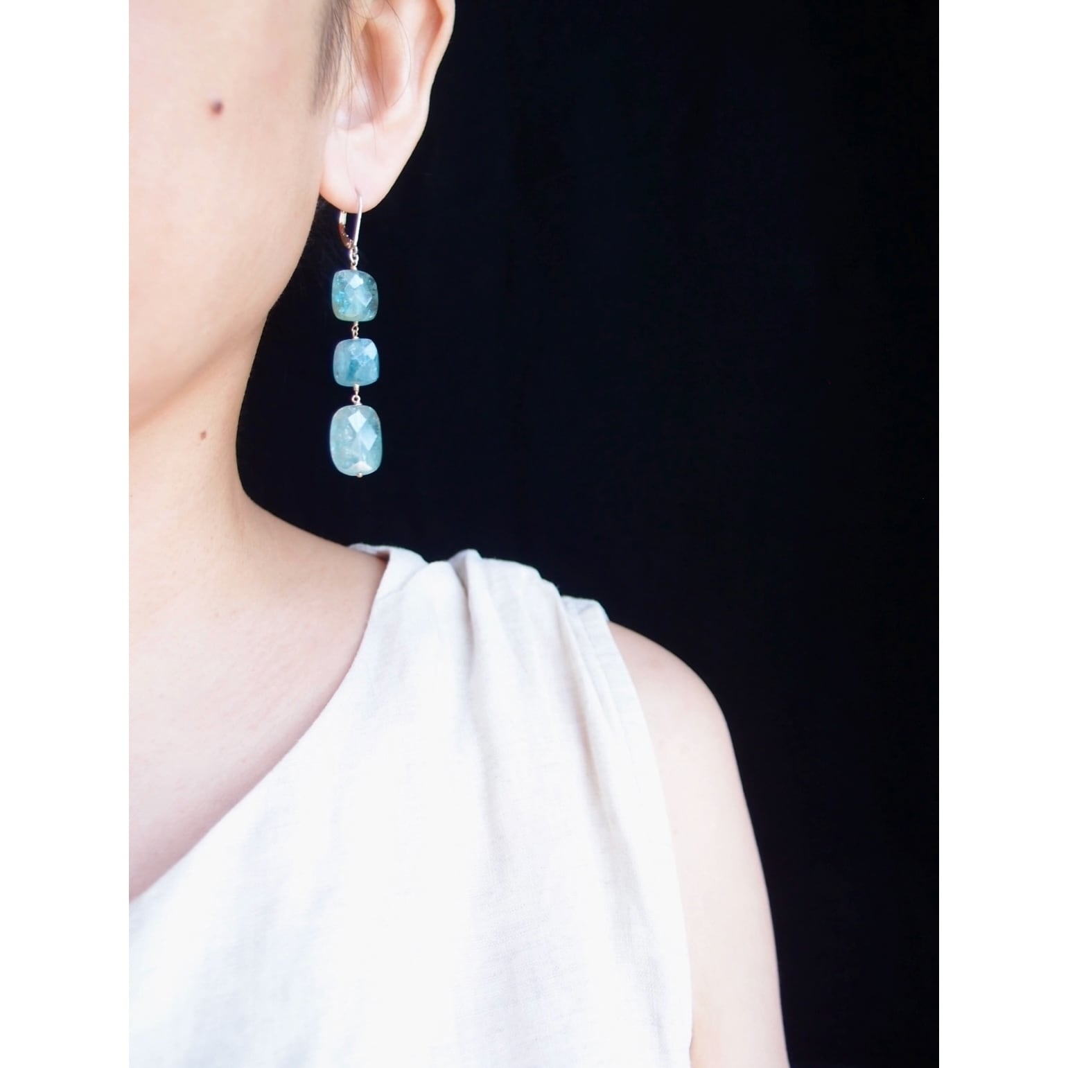 【SV】Sky Blue Kyanite Long Earrings /スカイブルーカイヤナイト ロングフレンチピアス