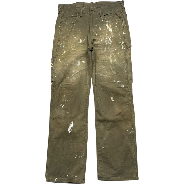 《実寸W35L32》Dickies ディッキーズ ワークパンツ ペインターパンツ ペイント フェード カーキ no.10387