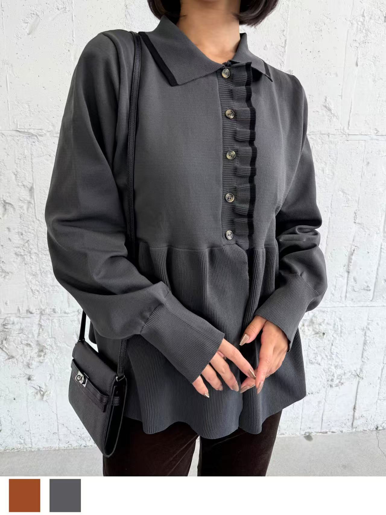 (再入荷)メロ―カラーポロニットトップス