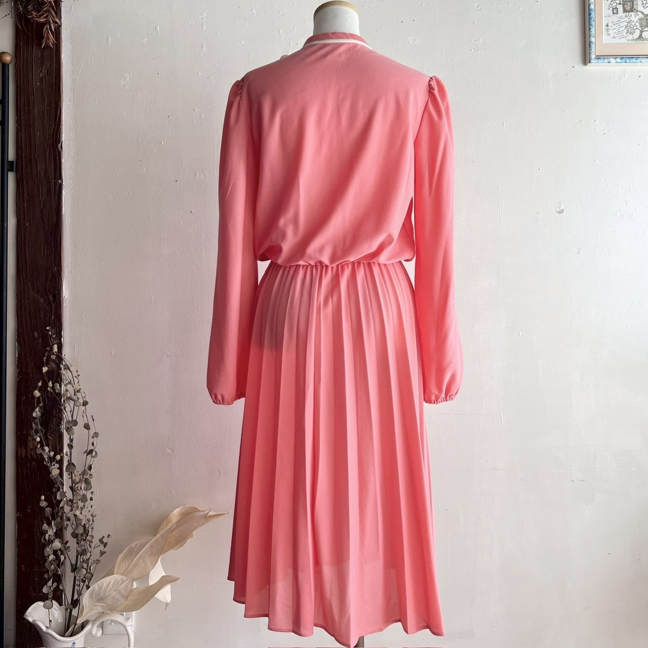 USA salmon pink dress/USA製サーモンピンクのリボンワンピース