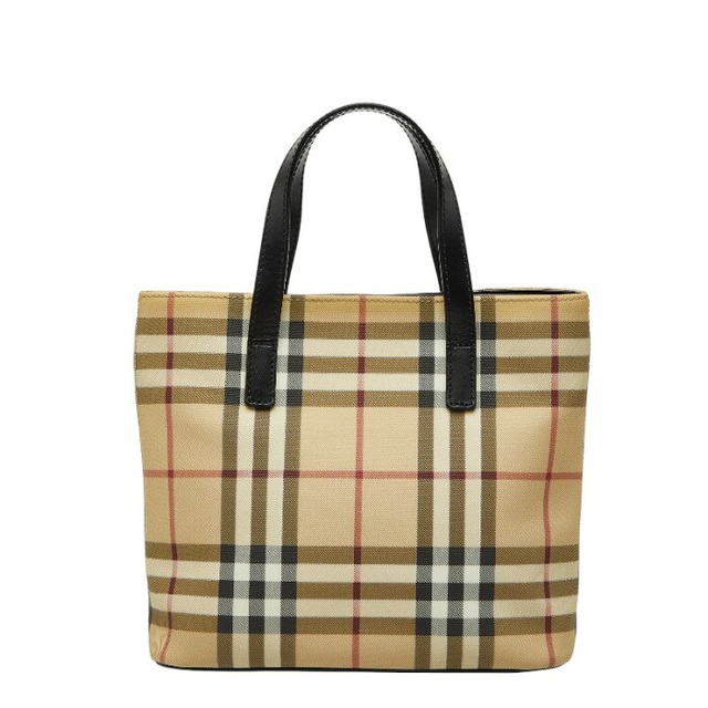 バーバリー ノバチェック ハンドバッグ ベージュ ブラック PVC レザー レディース BURBERRY 【中古】