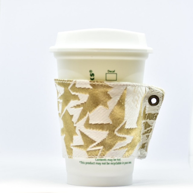 帯 カップスリーブ コーヒースリーブ リメイク 日本製 ゴールド×ホワイト 折鶴 - cup sleeve