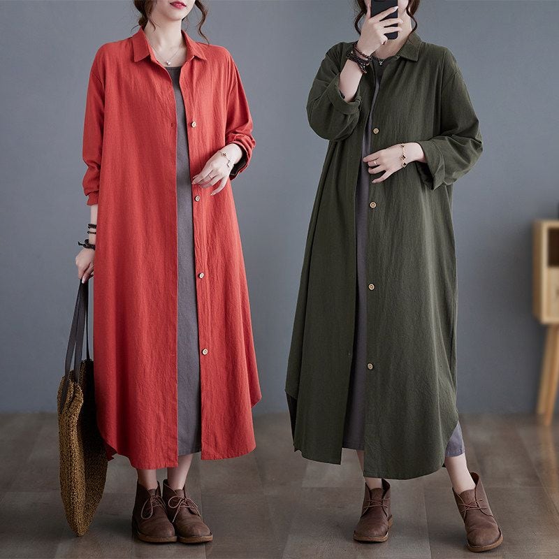 RELAXED COLLARED LONG BUTTONED CARDIGAN COAT M-18166
