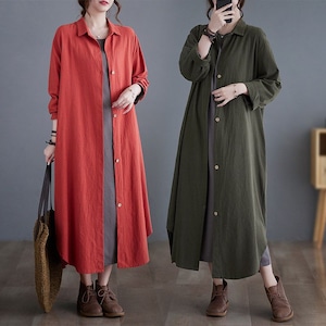 RELAXED COLLARED LONG BUTTONED CARDIGAN COAT M-18166