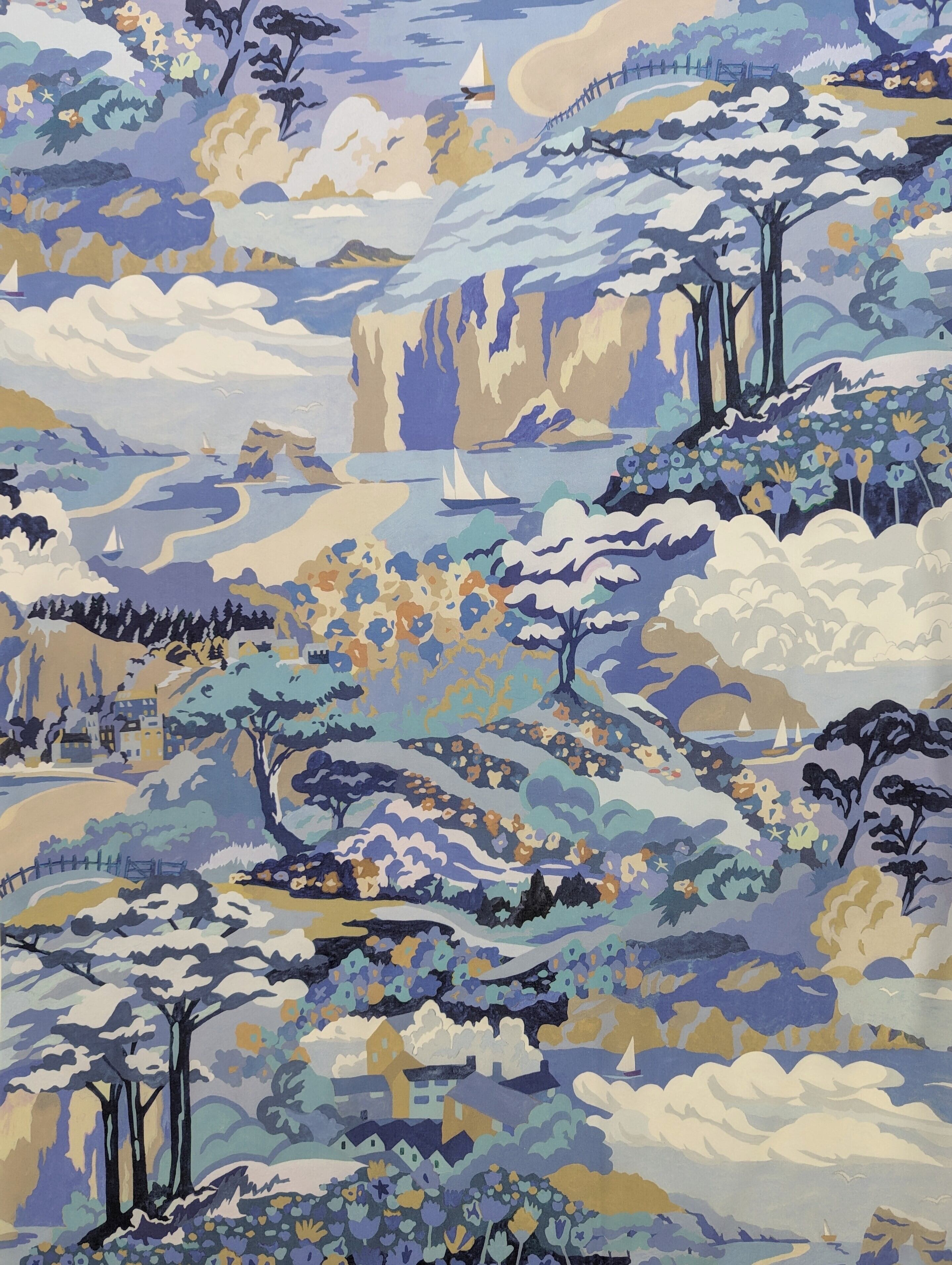 ◆輸入 リバティ LIBERTY タナローン Coastal Walk Y コースタルウォーク ブルー 約130×50cm