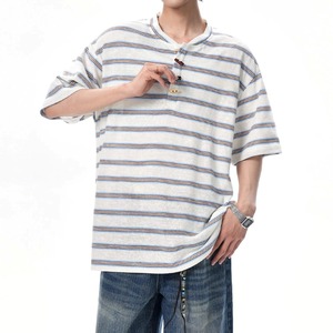 トグルボタンアクセントボーダーヘンリーTシャツ 2col   A00373