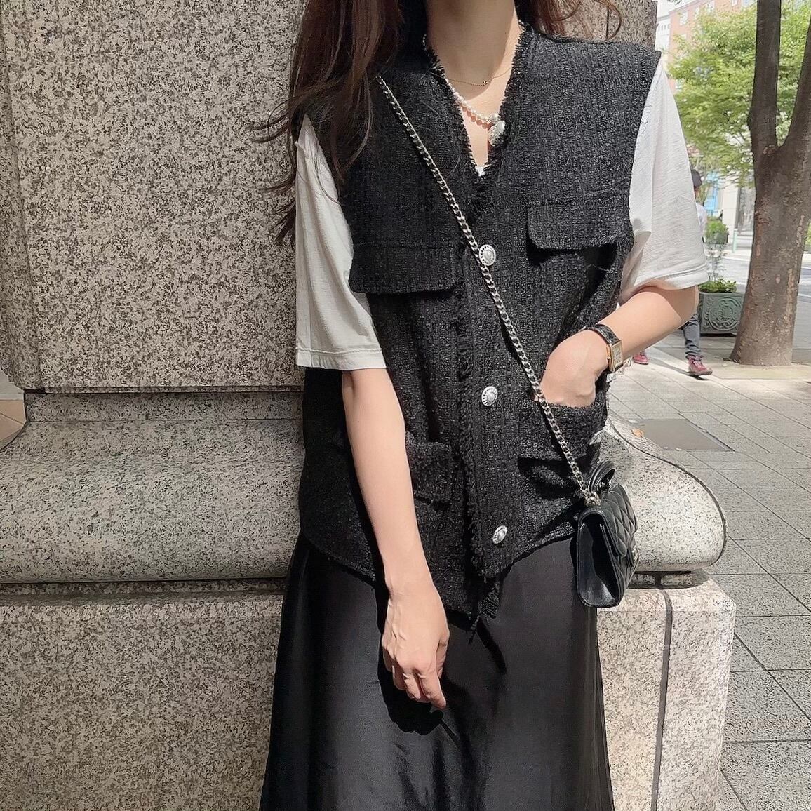 Tweed gilet / black (10月上旬〜中旬頃発送予定)