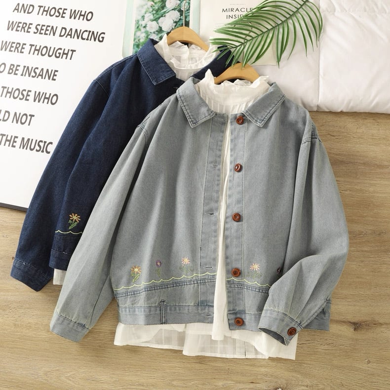 お花刺繍デニムジャケット 2color fu0968