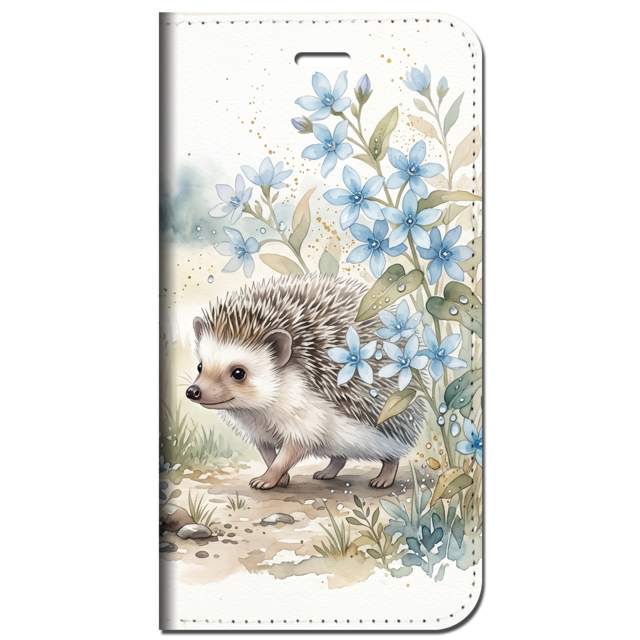 iPhone対応 スマホ 手帳型ケース 夏 ハリネズミ ブルースター 水彩 くすみブルー 大人可愛い 癒やし 小動物 ニュアンスアニマル ほっこり 上品 スマホケース スタンド 【iPhone17 / iPhone16e / iPhone16 他 iPhone各機種対応】 |ianuan16