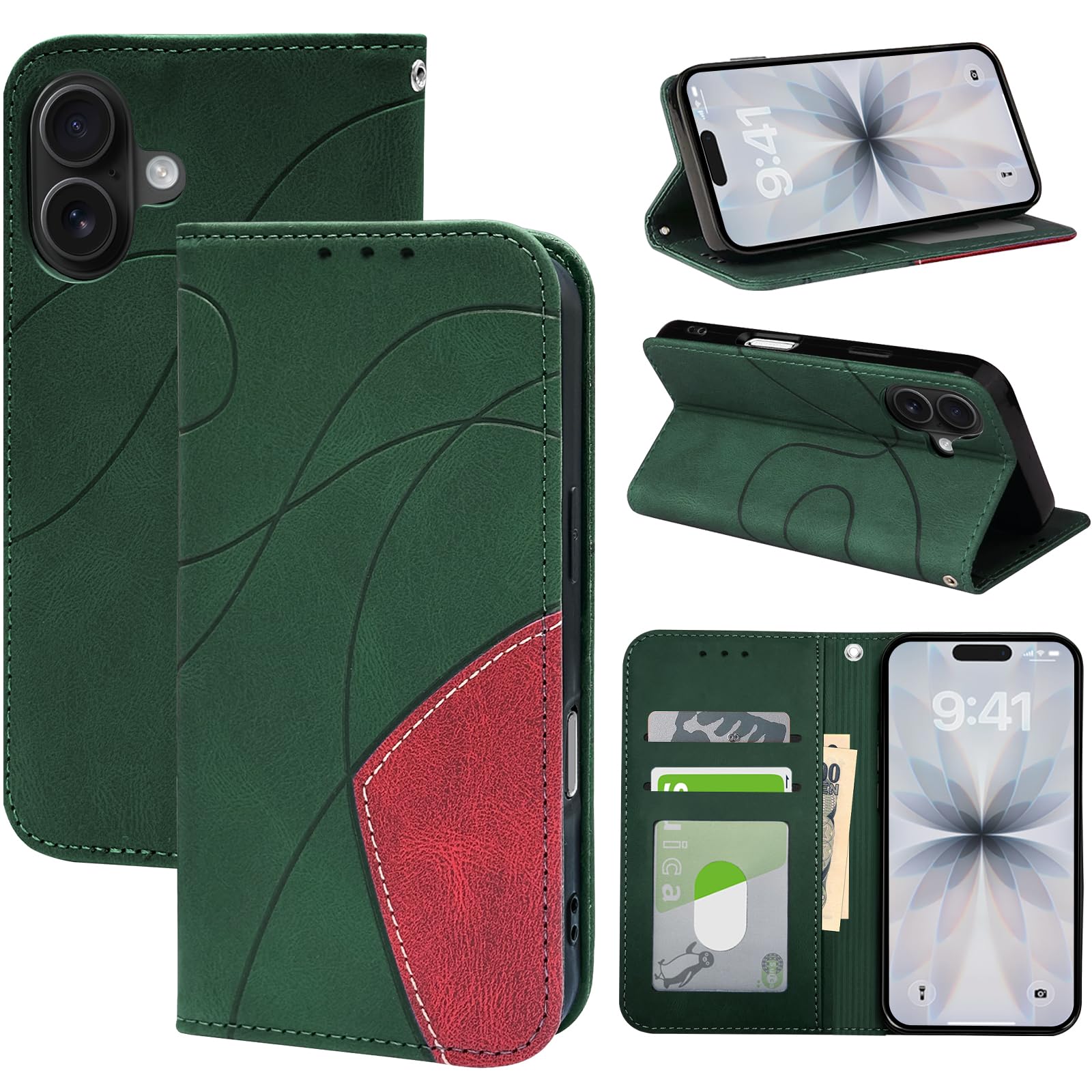 CaseForLuck iPhone 17 用 ケース 手帳型 カード収納 多機能 財布型 全面保護(グリーン)
