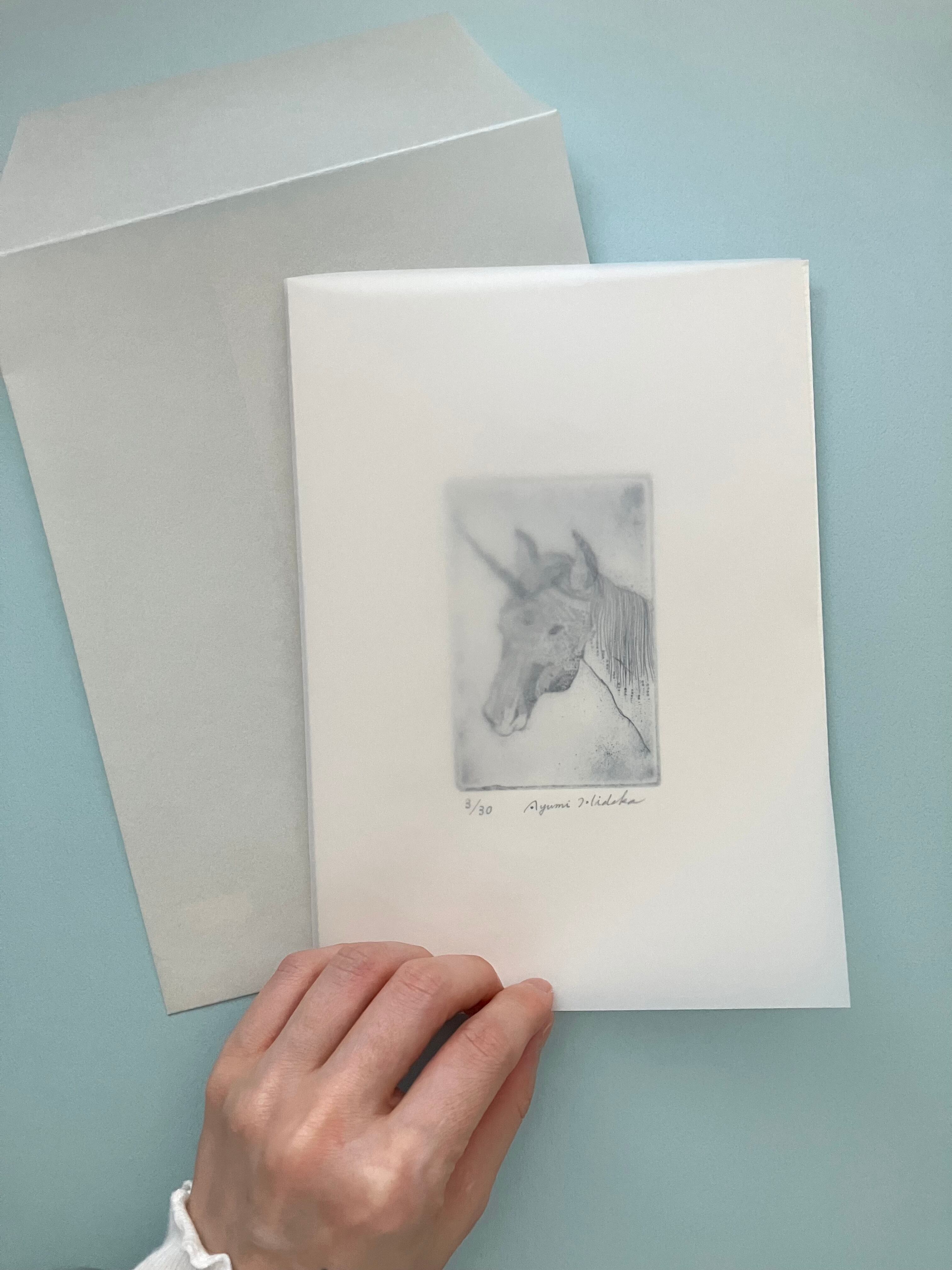 銅版画『ユニコーン』額なし A5 | 日高あゆみ / ペン画アーティスト