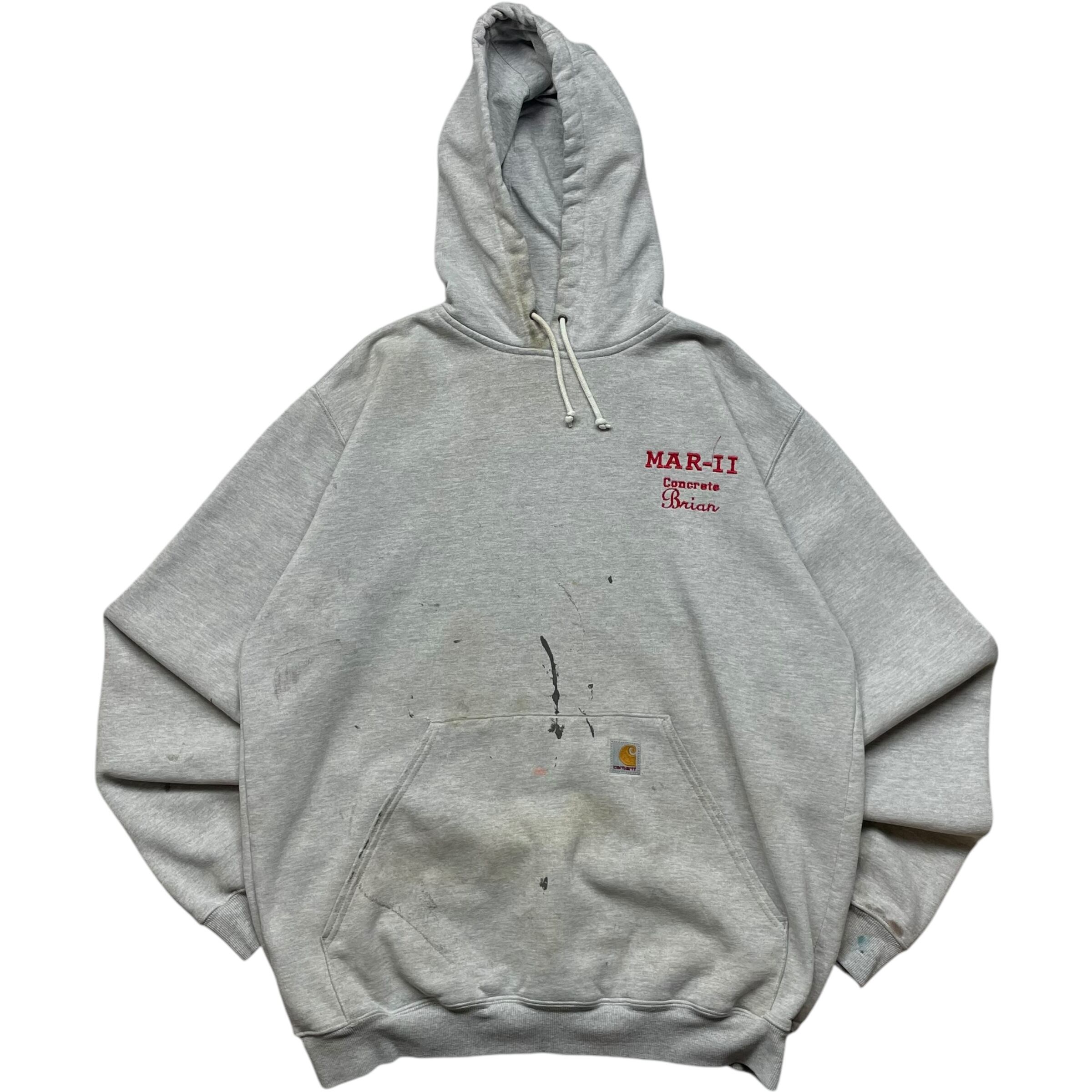 《L》 Carhartt カーハート スウェット パーカー 刺繍 企業ロゴ ペンキ汚れ 雰囲気グレー no.6249