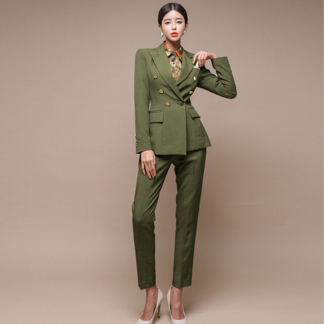 セットアップ レディース パンツスーツ ダブルブレストジャケット グリーン パーティー 卒業式 入学式 フォーマル S M L Xl Favoriteselect