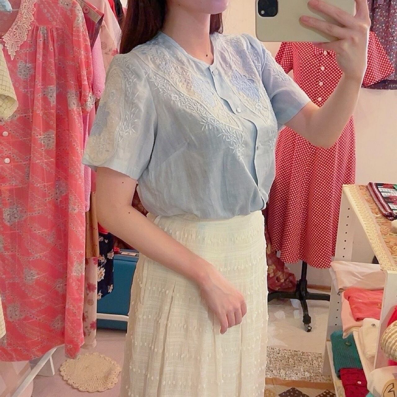 light blue embroidery blouse