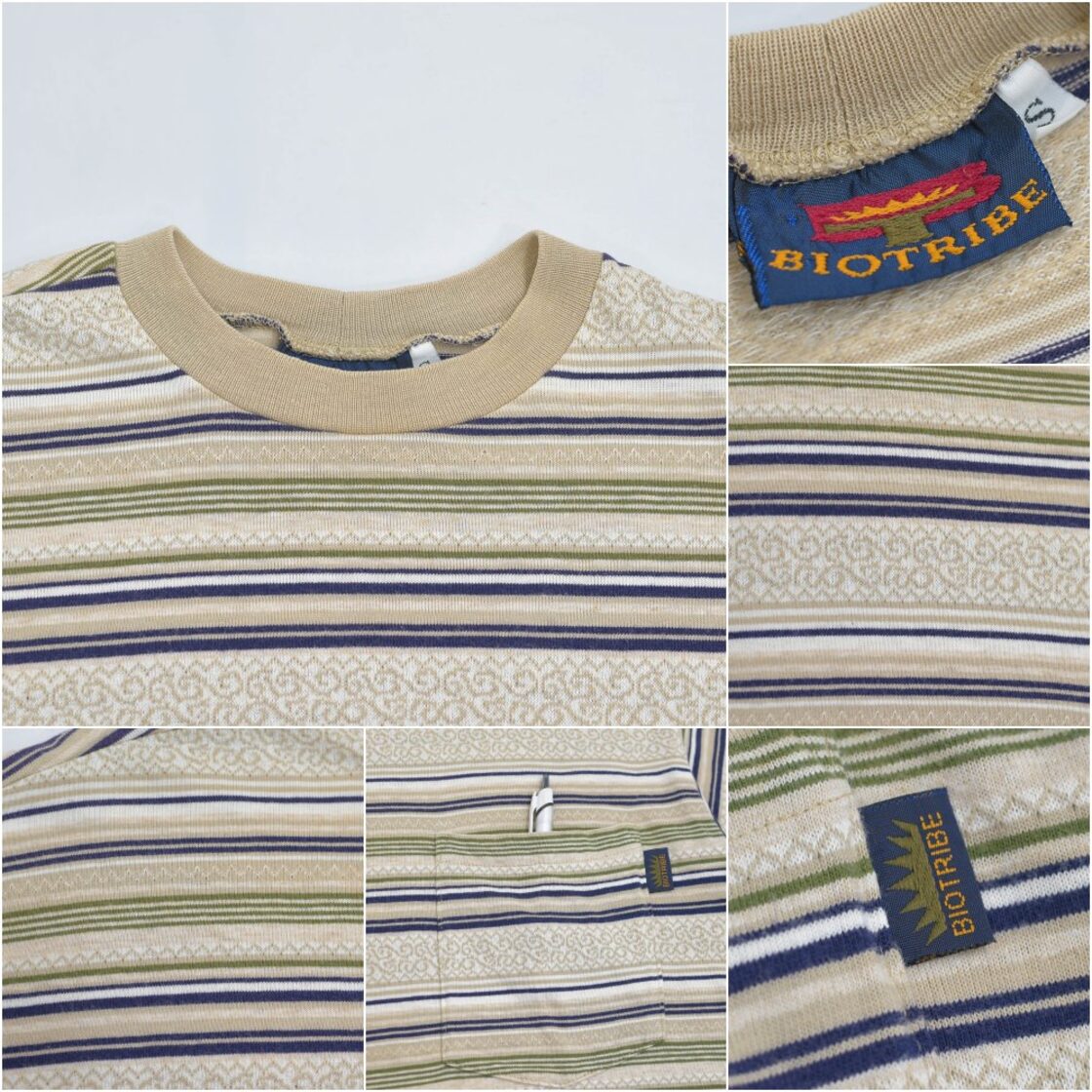 80s～ アメリカ製 BIOTRIBE ジャガードボーダー ポケット Tシャツ 