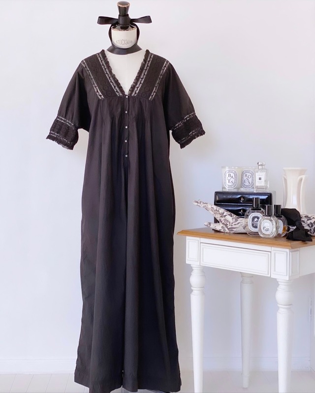 1910's France Antique Black Nightdress