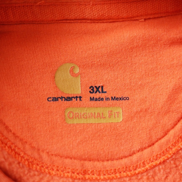 "Carhartt" sleeve logo printed XXXL over silhouette orange sweat parka
