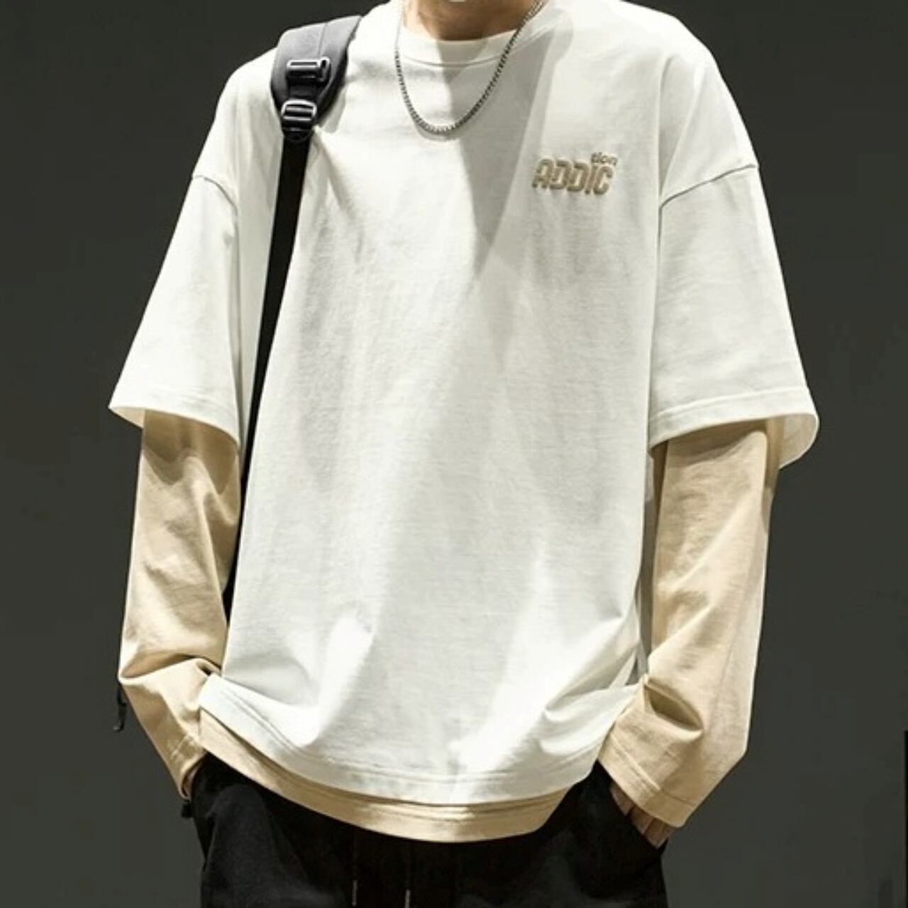 ミニマルロゴフェイクレイヤードロングスリーブTシャツ 3col A00506