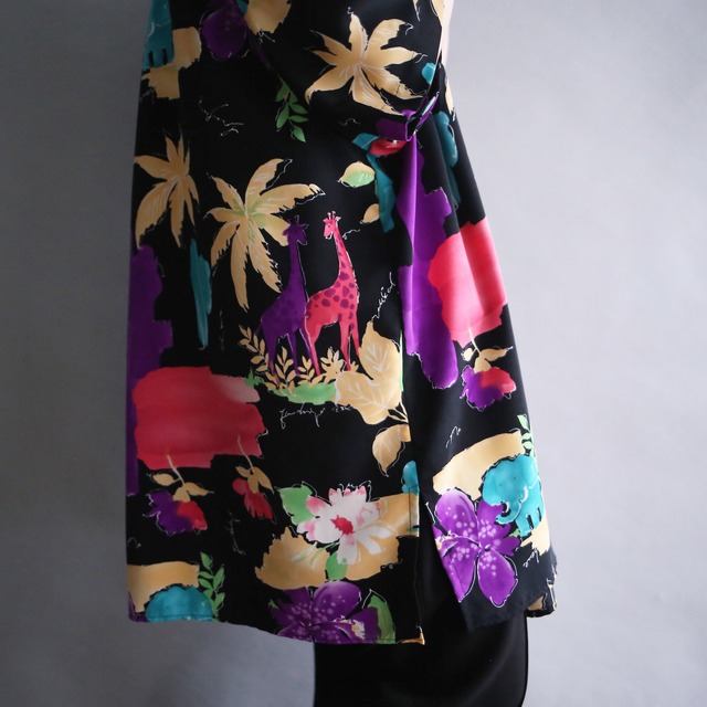 "動物×花" colorful art pattern super big box silhouette h/s shirt