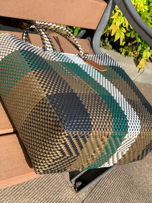 M Mercado Bag (Normal handle) Green/White/Gold/Black