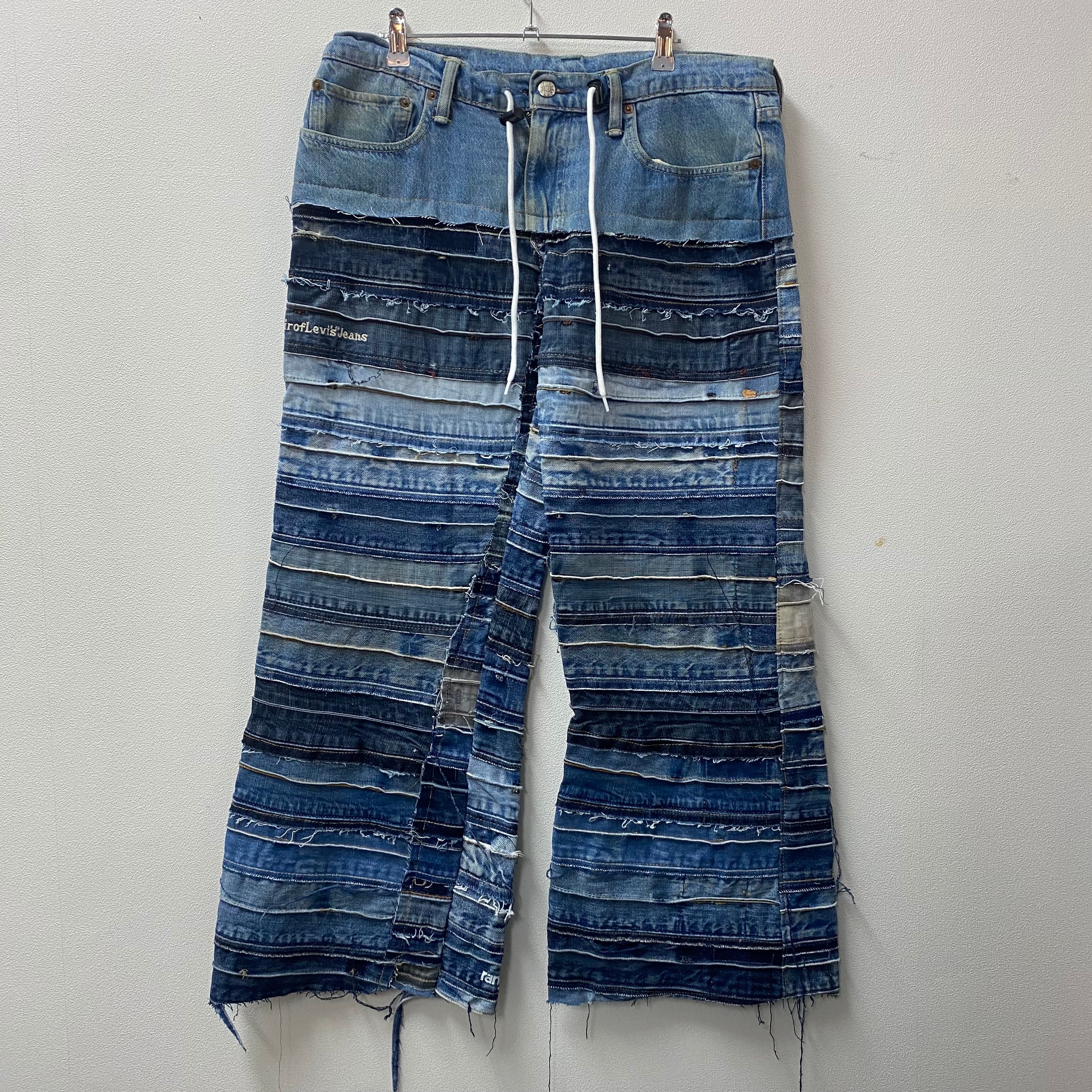 00s y2k 再構築 一点物 デニム フレア ベルボトム レイバーパンツ 