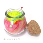 ピンクッション・mixウールの針山 コルクビン付き K : ピンク×キミドリ