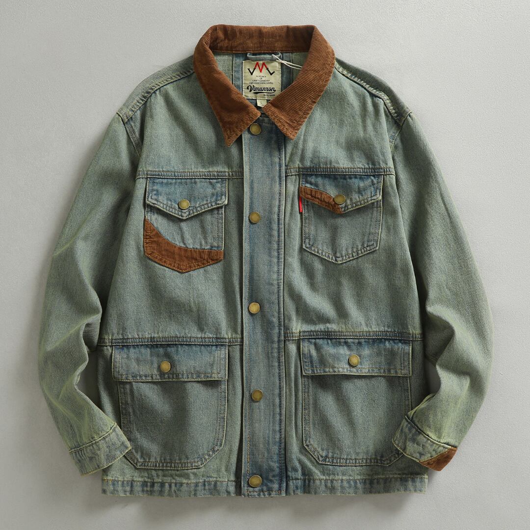 Vintage-Washed Distressed Denim Jacket(GV511)