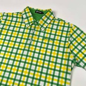 SRIXON スリクソン チェック柄 BD 半袖 ドライ ポロシャツ サイズ M /メンズ/ゴルフ/グリーン×イエロー×ホワイト