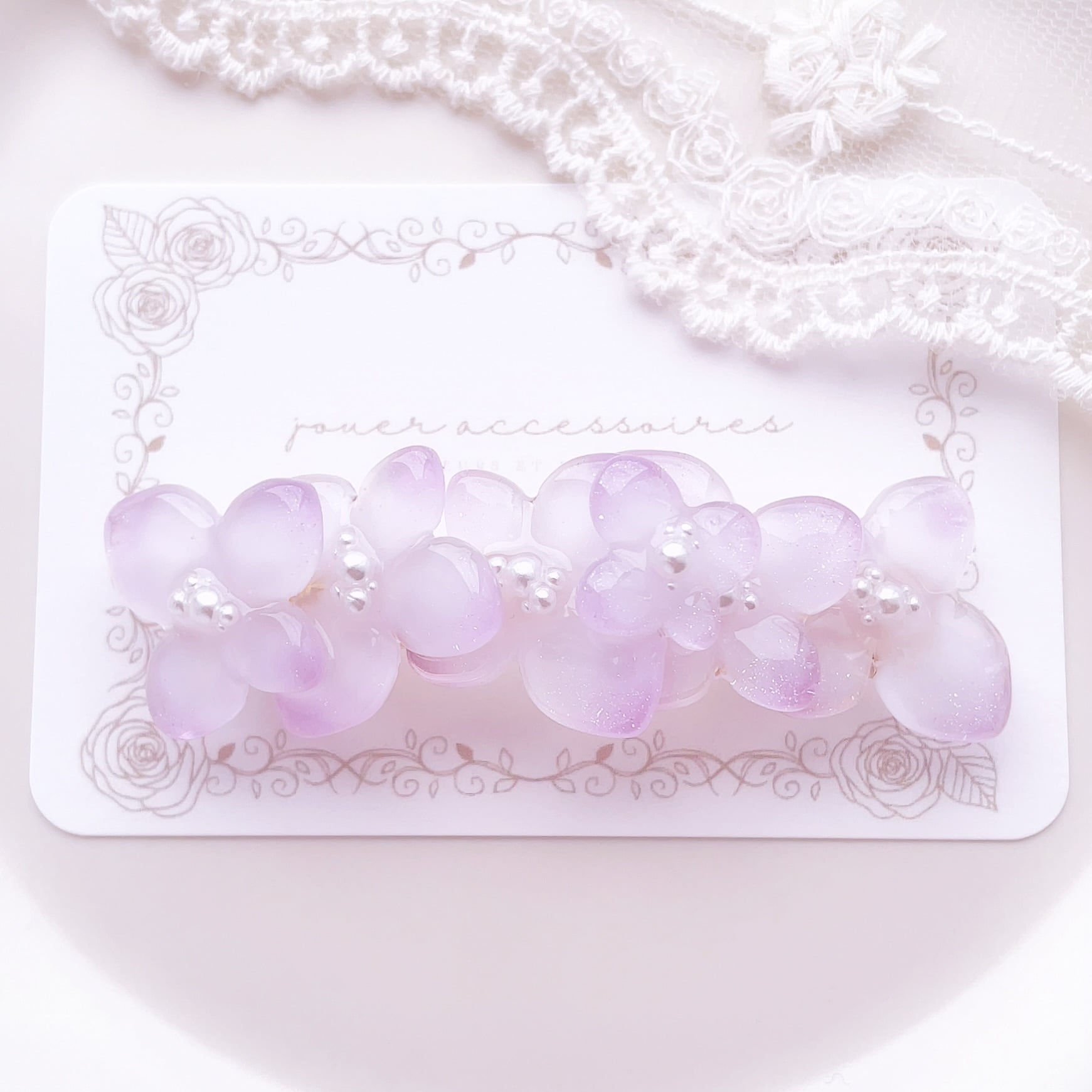 Pluie "プリュイ" 紫陽花のバレッタ(Lavender mist)