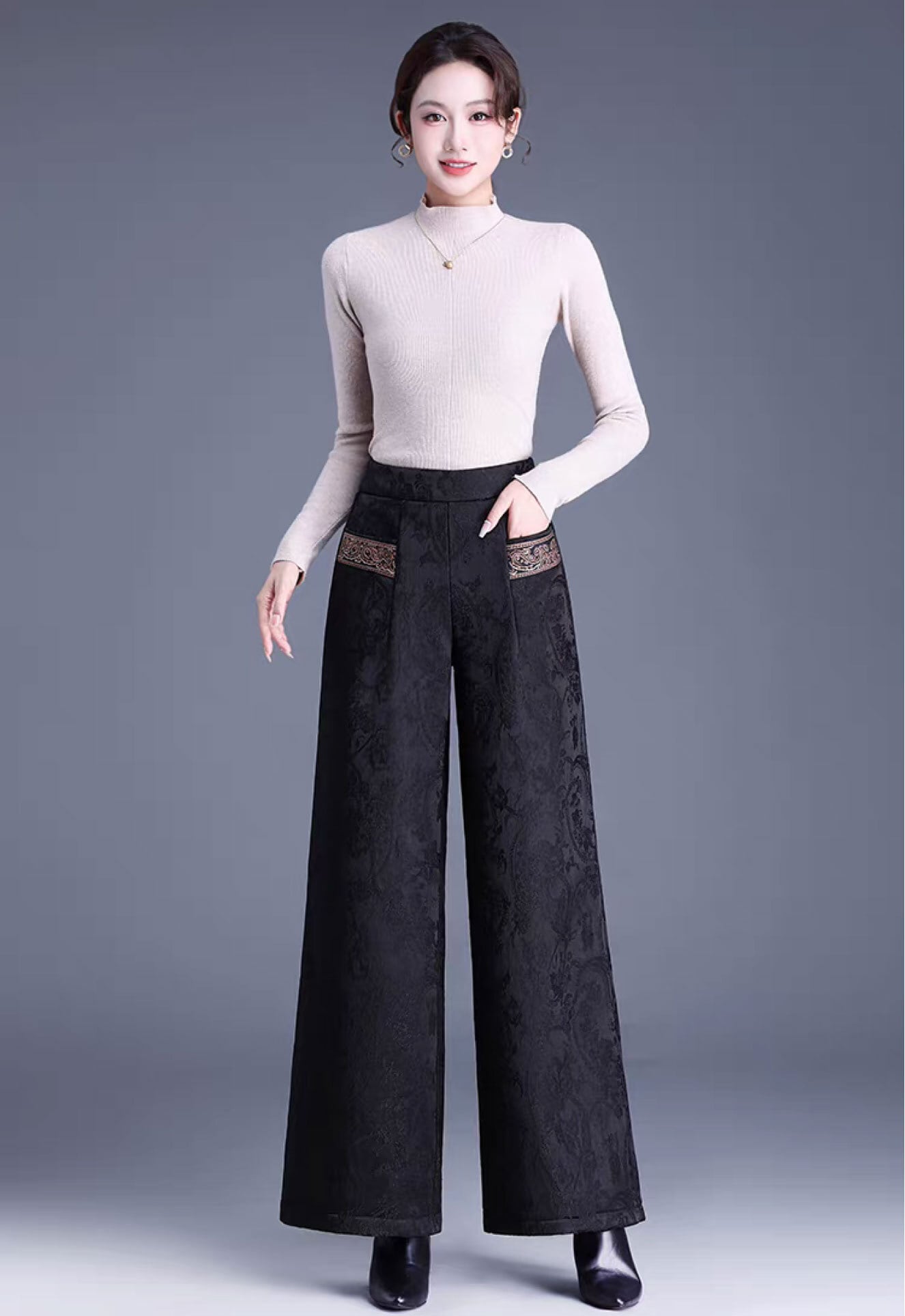 チャイナ服 パンツ 秋冬厚め 刺繍ポケット チャイナパンツ zb285