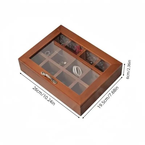 木製 アンティーク調 ジュエリー収納ボックス アクセサリーケース 蓋付き イヤリング ブレスレット 時計 リング アクセサリー 仕切り付き モダン シンプル レトロ ヴィンテージ 9マス