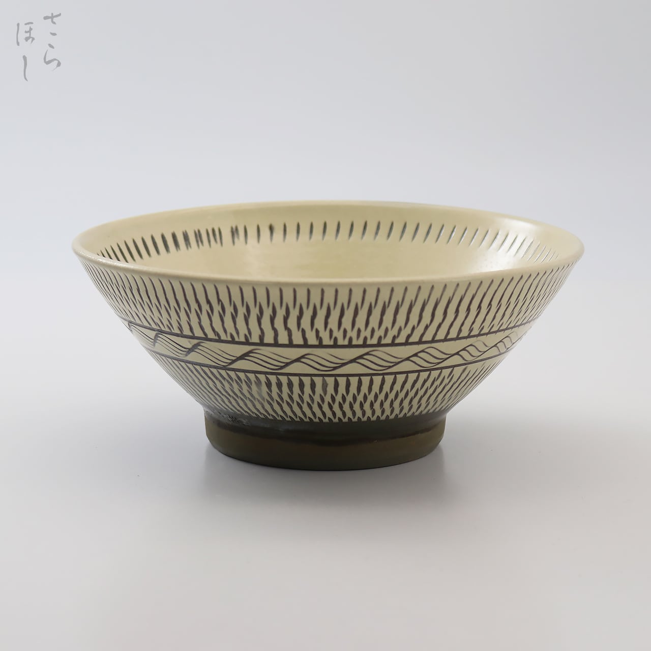 小鹿田焼 小袋窯 5寸丼 飛びかんな/櫛描き 緑 直径約15.5cm 陶器 和