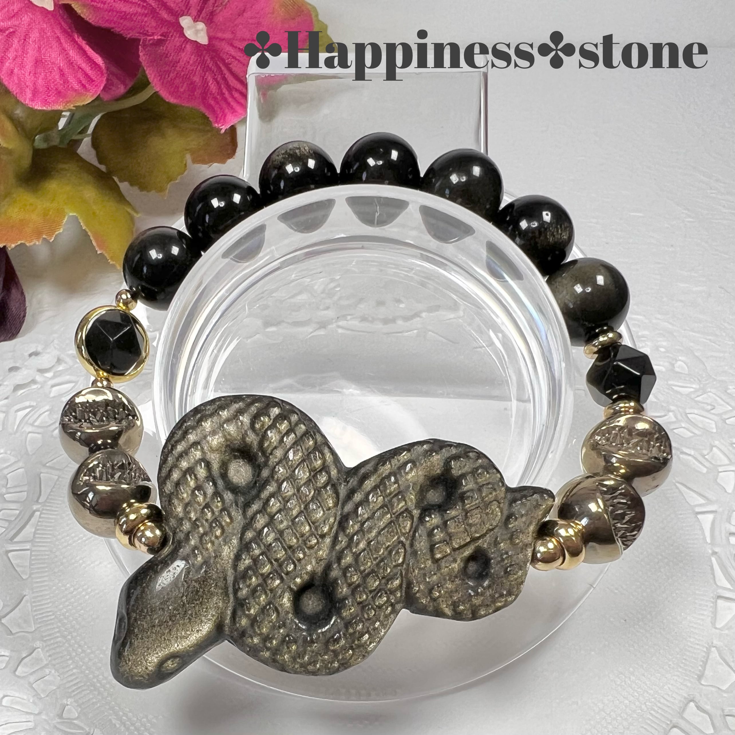 【オブシディアン 蛇】ユニセックス プレゼント 父の日 天然石 ブレスレット
