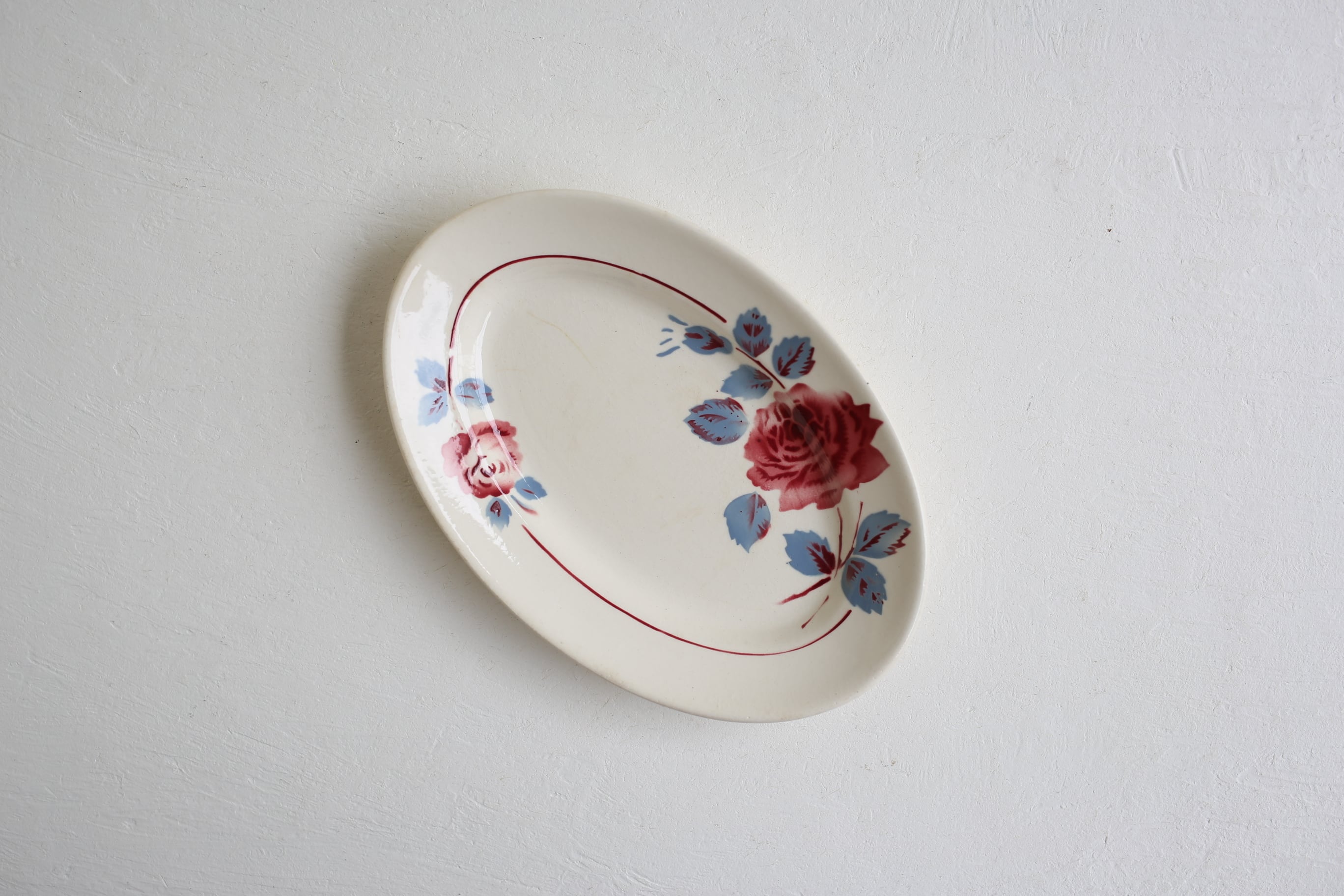 フランス アンティーク ヴィンテージ Badonviller バドンヴィレー オーバル皿 ローズ② N-03775