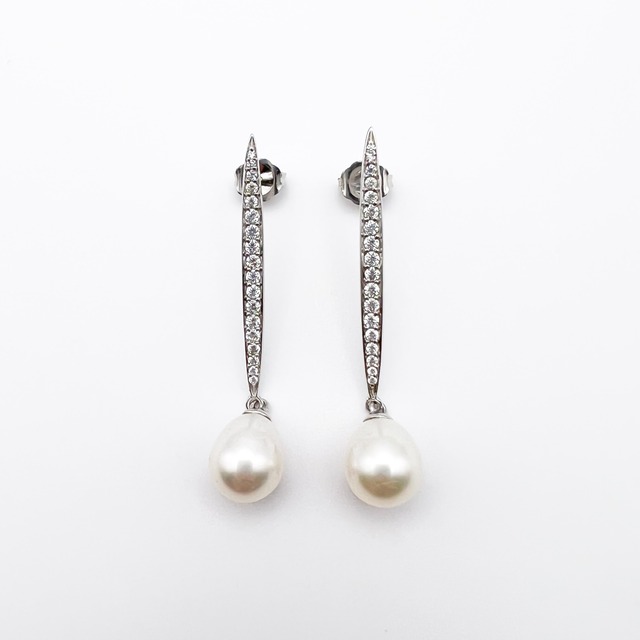 ジルコニア ＋パール ロング スタッドピアス