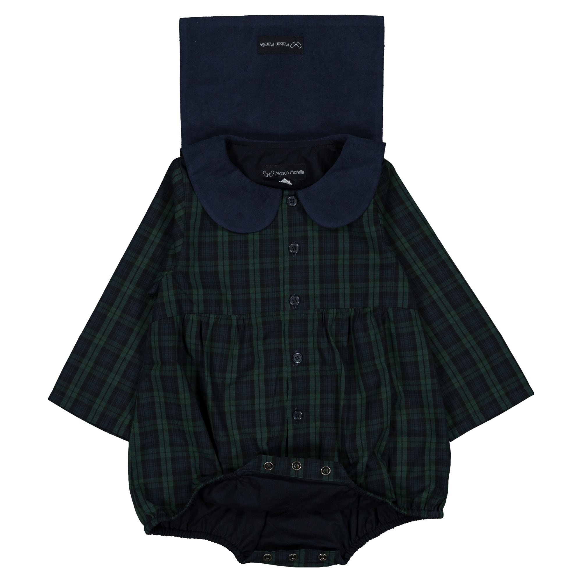 【予約/送料無料】Romper BAC - tartan green& blue / Maison Marelle