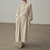 Vネックウエストタイワンピース H0075