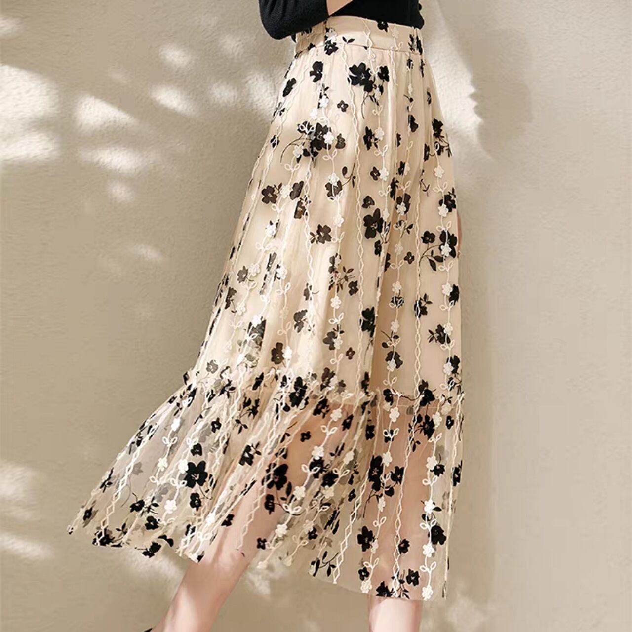 【S-XL】フラワーチュールスカート