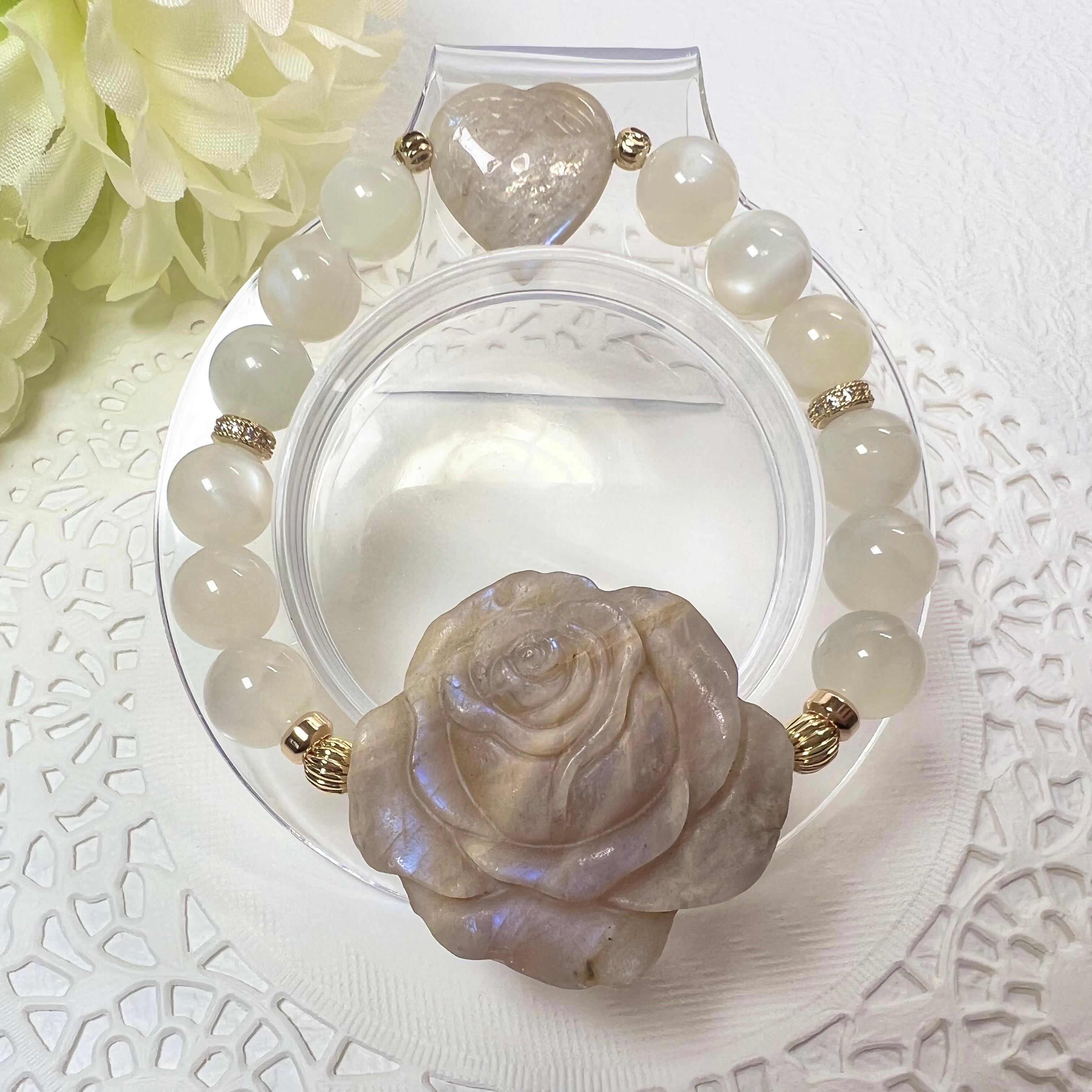 【ムーンストーン薔薇ブレスレット❁⃘】天然石 パワーストーン