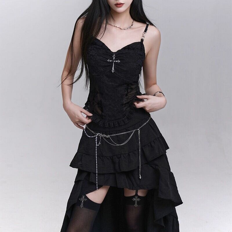 Lace cross motif camisole r0042