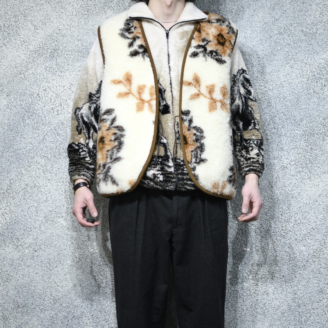 botanical pattern boa vest