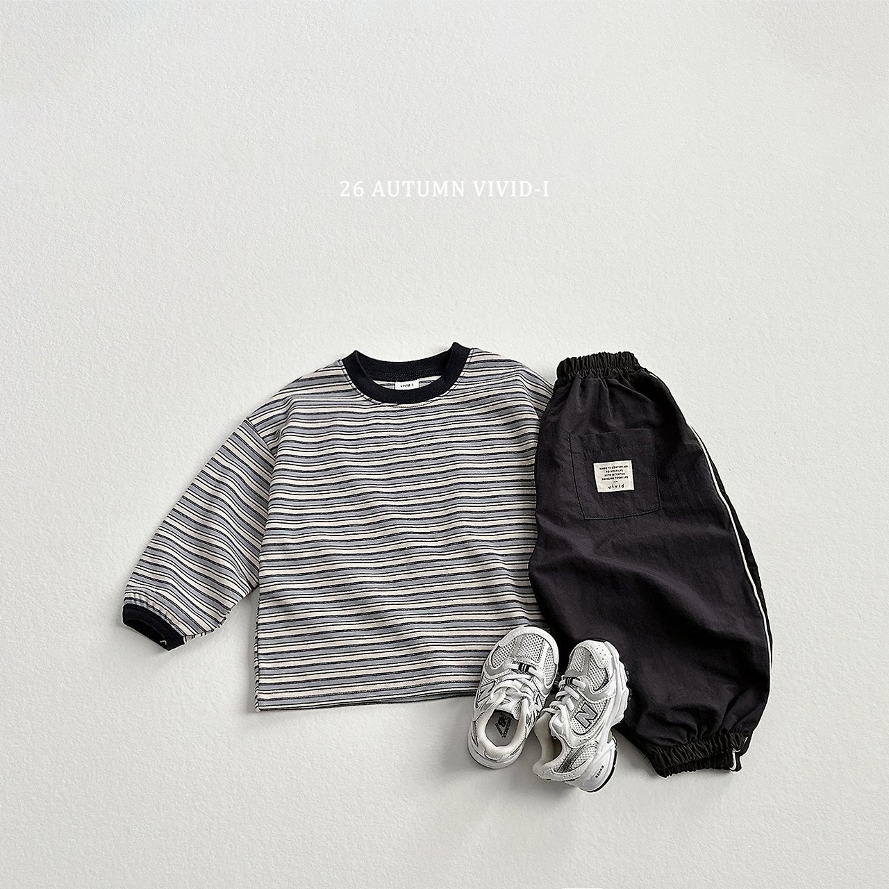 韓国子供服 / VIVID-I / 26Autumn / マルチストライプ Tシャツ / キッズ服 / ジュニア服 / 秋服 *XS~JM*