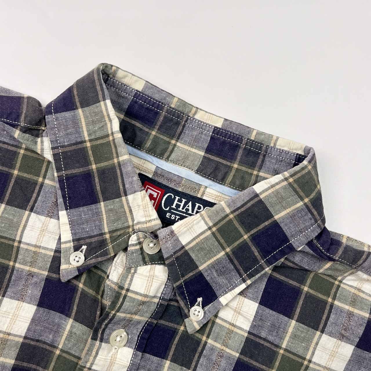90s リネン混 CHAPS チャップス チェック BD ボタンダウン 半袖シャツ LL/メンズ ビンテージ