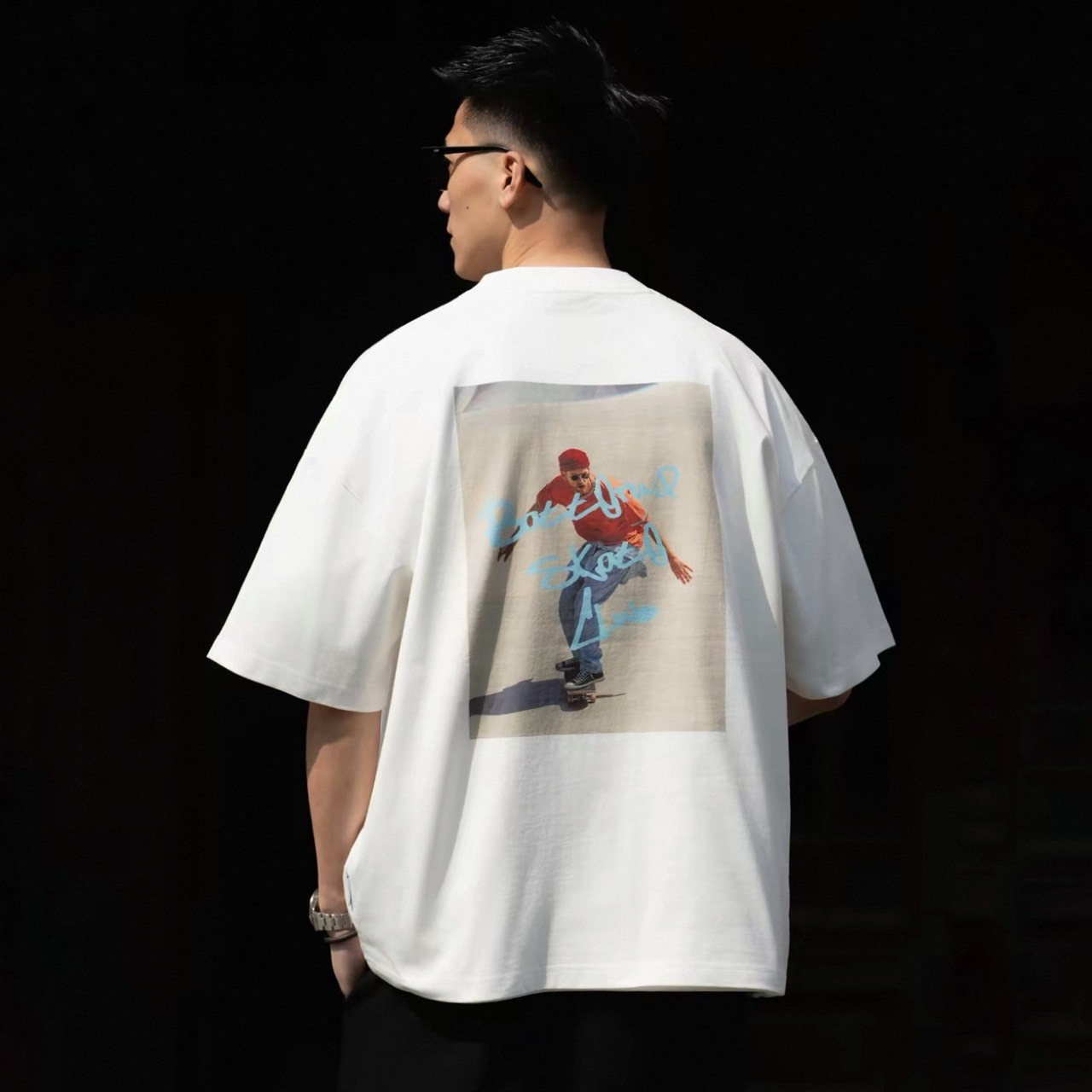 Skater back photo print tee 1466 - 1