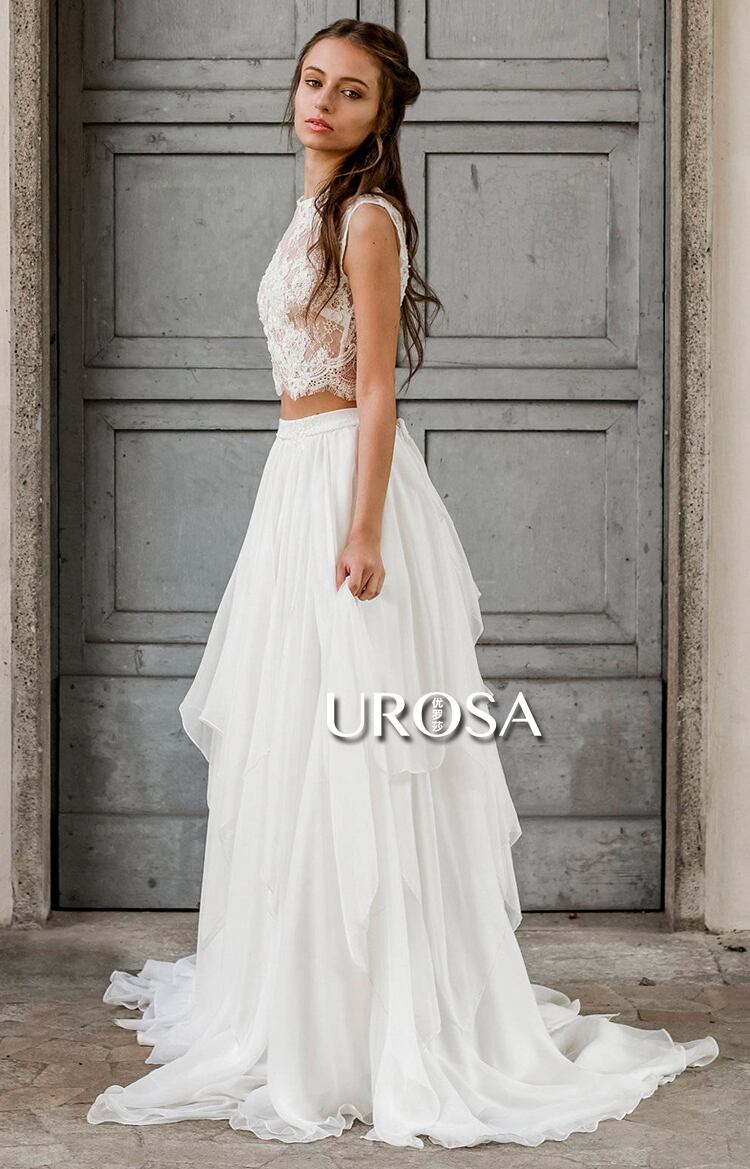 ウエディングドレス 人気上昇 ツーピース セパレート ミニトレーン  