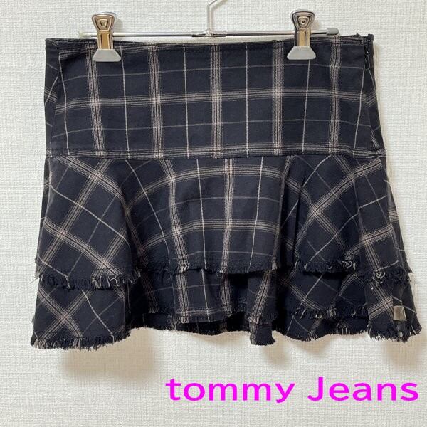 □Tommy Jeans/トミージーンズ/チェック柄ミニスカート/裾フリンジ