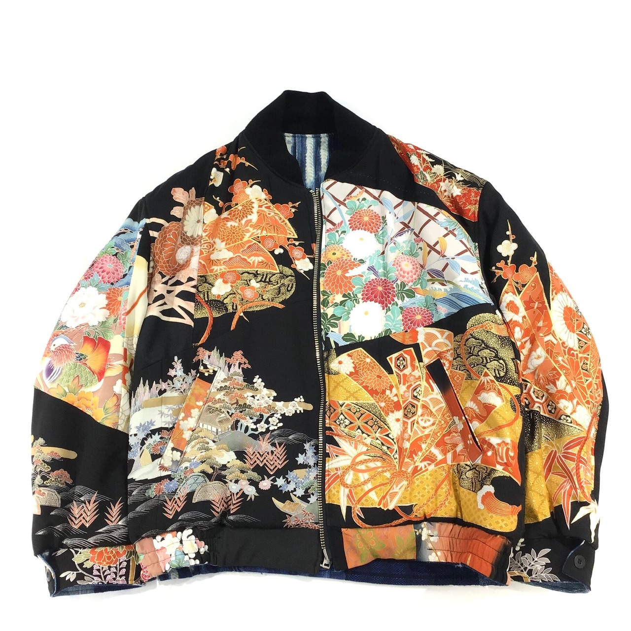 【bomber15】再構築リバーシブル中綿ボンバー  KIMONO × indigo   MIX BOMBER JACKET